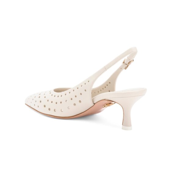 BEAUTIISOLES Off White Made In Italy Leather Flynn Perforated Slingback Heels - Picture 2 of 2